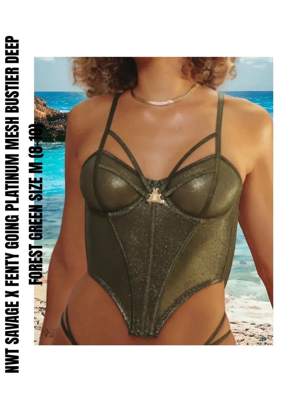SAVAGE X FENTY GOING PLATINUM MESH BUSTIER DEEP FOREST GREEN SIZE M (8-10)